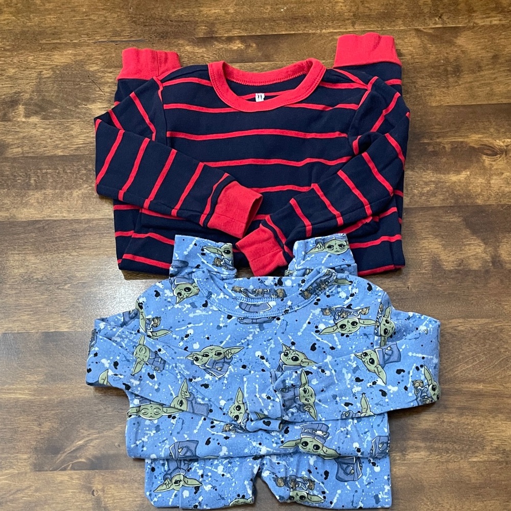 Baby GAP Long Sleeve & Pants PJ Sets Navy & Red Striped and Star Wars Yoda 3T